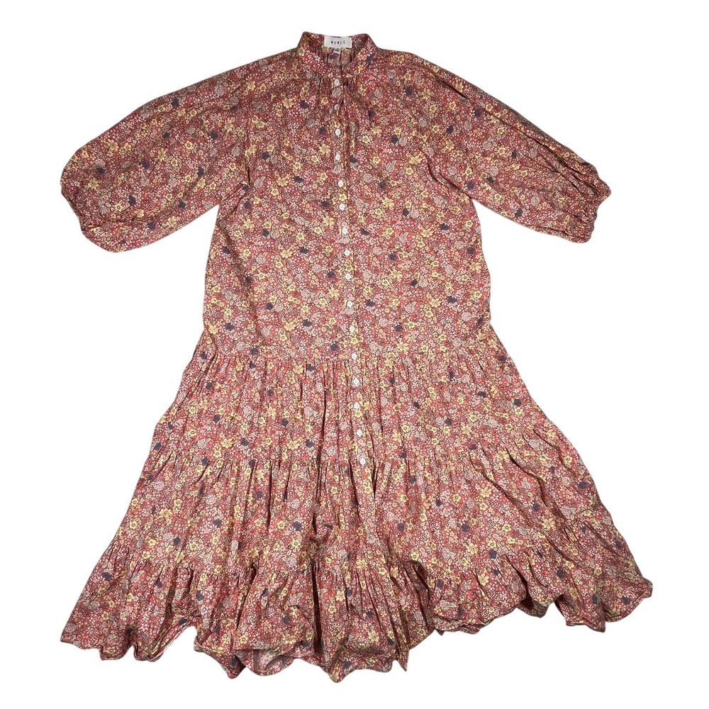 Mable Button Front Tiered Midi Shirt Dress Women's Small Floral Boho MD3010
